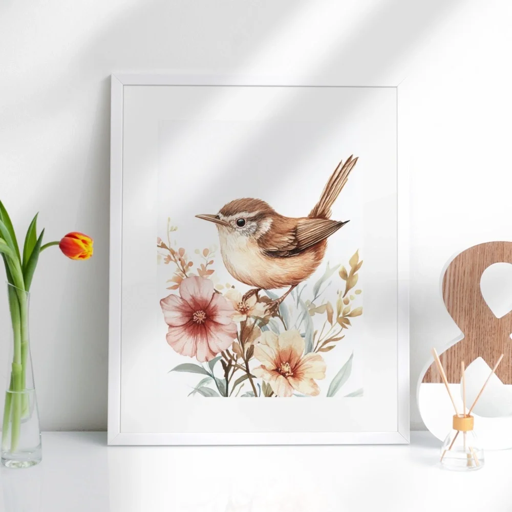 Watercolor Wren Bird Portrait Wall Art Illustration Print Poster Unframed - Picture 4 of 9